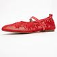 Juny Red Mesh Floral Embroidery Ballet Flat (Women)