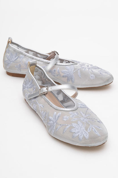 Juny Grey Mesh Floral Ballet Flat