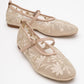 Juny Beige Mesh Floral Embroidery Ballet Flat (Women)