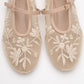 Juny Beige Mesh Floral Embroidery Ballet Flat (Women)