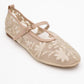 Juny Beige Mesh Floral Embroidery Ballet Flat (Women)