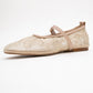 Juny Beige Mesh Floral Embroidery Ballet Flat (Women)