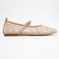 Juny Beige Mesh Floral Embroidery Ballet Flat (Women)