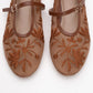 Juny Cognac Brown Mesh Floral Embroidery Ballet Flat (Women)
