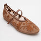 Juny Cognac Brown Mesh Floral Embroidery Ballet Flat (Women)