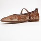Juny Cognac Brown Mesh Floral Embroidery Ballet Flat (Women)