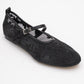 Juny Black Mesh Floral Embroidery Ballet Flat (Women)
