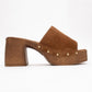 Pull - Cognac Brown Suede Leather Heeled Mules (Women)