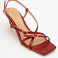 Chaka - Red Buckled Square Toe Heeled Sandal (Women)