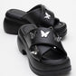 Force Black Butterfly‑Buckle Platform Slide (Women)