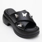 Force Black Butterfly‑Buckle Platform Slide (Women)