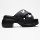 Force Black Butterfly‑Buckle Platform Slide (Women)