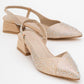 Sella - Beige Satin Jeweled Short Block Heel Shoe (Women)
