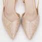 Sella - Beige Satin Jeweled Short Block Heel Shoe (Women)
