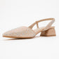 Sella - Beige Satin Jeweled Short Block Heel Shoe (Women)