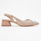 Sella - Beige Satin Jeweled Short Block Heel Shoe (Women)