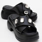 Giev - Black Jeweled Platform Slide (Women)
