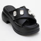 Giev - Black Jeweled Platform Slide (Women)