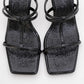 Mocha Black Pattern Square‑Toe Thin‑Strap Heel Sandal (Women)