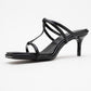Mocha Black Pattern Square‑Toe Thin‑Strap Heel Sandal (Women)