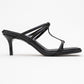 Mocha Black Pattern Square‑Toe Thin‑Strap Heel Sandal (Women)