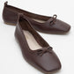 Sosa - Brown Genuine Leather Square-Toe Bow Ballet Flat (Women)