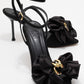 Lucy - Black Satin Bow Open-Toe Stiletto (Women)