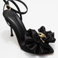 Lucy - Black Satin Bow Open-Toe Stiletto (Women)