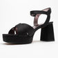 Lisbon - Black Satin Cross-Strap Platform Heel (Women)