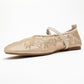 Juny Ivory Mesh Floral Embroidery Ballet Flat (Women)