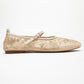 Juny Ivory Mesh Floral Embroidery Ballet Flat (Women)