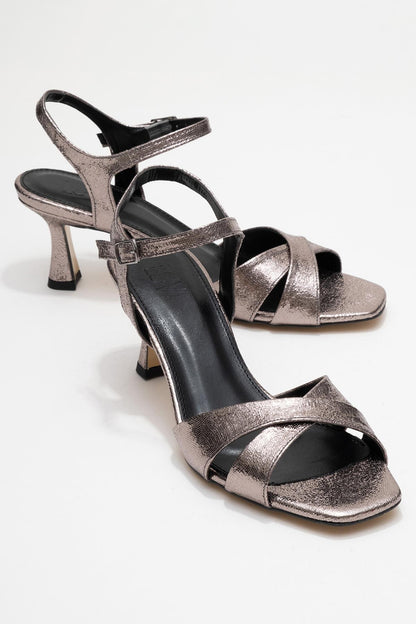 Melin Platinum Metallic Cross-Strap Stiletto Heel
