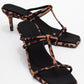 Mocha - Black/Yellow Printed Square-Toe Thin-Strap Heeled Mule (Women)