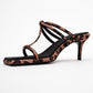 Mocha - Black/Yellow Printed Square-Toe Thin-Strap Heeled Mule (Women)