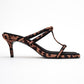 Mocha - Black/Yellow Printed Square-Toe Thin-Strap Heeled Mule (Women)