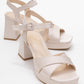 Lisbon - Beige Satin Cross-Strap Platform Heel Shoe (Women)
