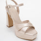 Yulia - Beige Satin Cross-Strap Platform Heel Sandal (Women)