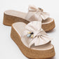 Shara Beige Satin Bow & Bee Buckle Platform Sandal (Women)
