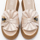 Shara Beige Satin Bow & Bee Buckle Platform Sandal (Women)