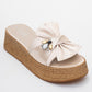 Shara Beige Satin Bow & Bee Buckle Platform Sandal (Women)