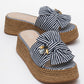 Shara Navy & White Striped Bow & Bee Buckle Platform Sandal (Women)