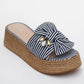 Shara Navy & White Striped Bow & Bee Buckle Platform Sandal (Women)