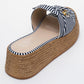 Shara Navy & White Striped Bow & Bee Buckle Platform Sandal (Women)