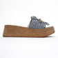 Shara Navy & White Striped Bow & Bee Buckle Platform Sandal (Women)