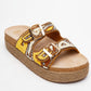 Bobby Yellow Beaded Straw Platform Slide (Women)