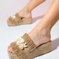 DION Brown Raffia Seashell Wedge Mules (Women)