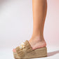 DION Brown Raffia Seashell Wedge Mules (Women)