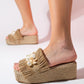 DION Brown Raffia Seashell Wedge Mules (Women)