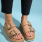 Slope Beige Double Strap Flat Sandal (Women)