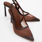 Venas - Brown Mesh Slingback High Heel (Women)